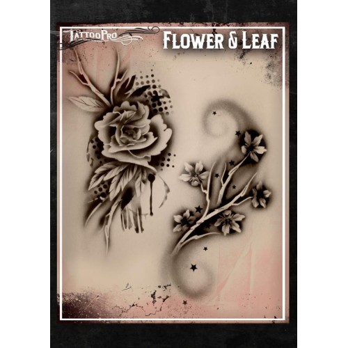 Airbrush Tattoo Pro Stencil Flower and Leaf (Flower and Leaf)